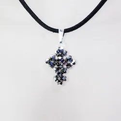 Pendant 45cm - Phoebe-Black Suedine - Pendant 45cm - Laiton argenté
